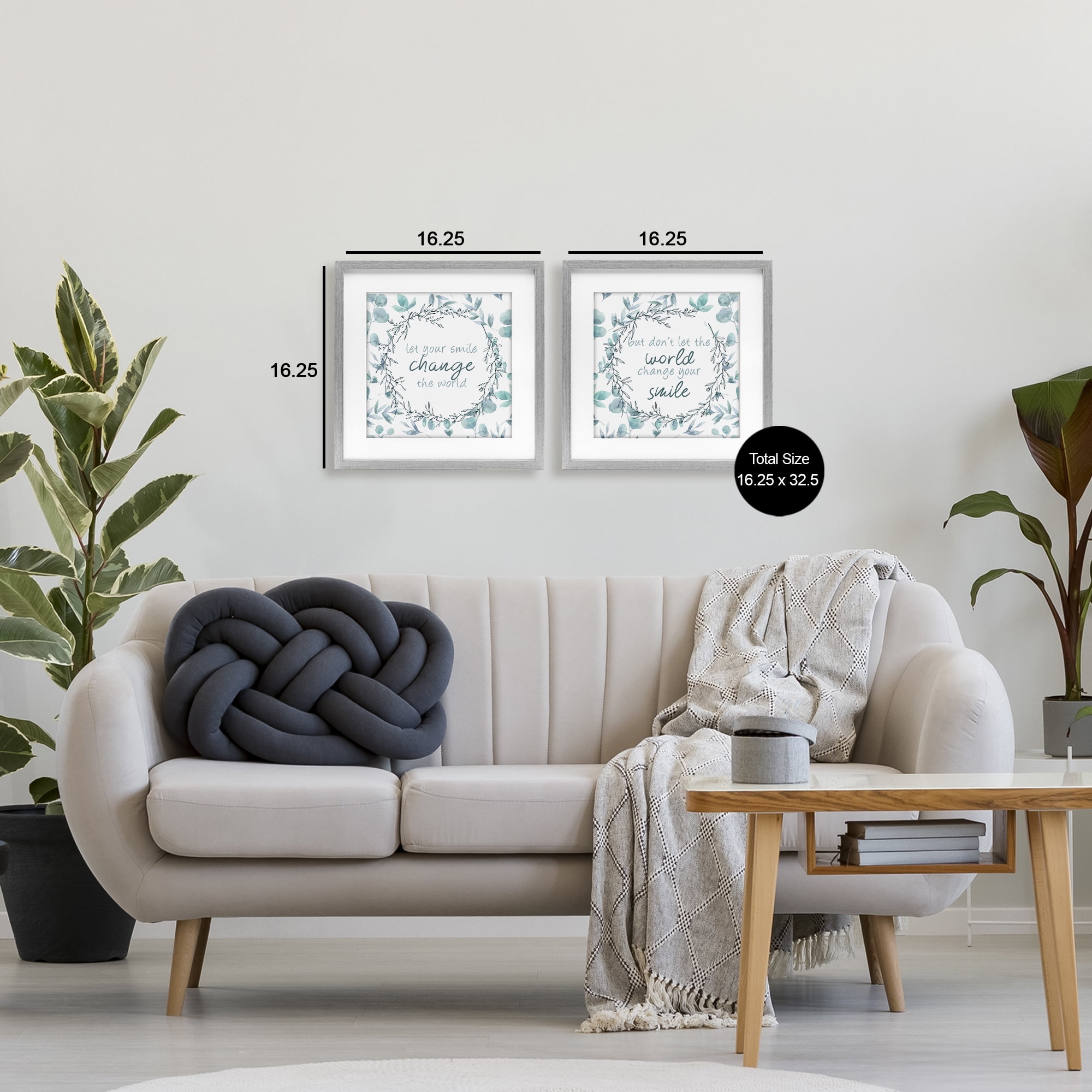 Stupell Industries Inspirational Smile Quotes 2 Piece Gray Framed Print Under Glass Set, design by Kim Allen