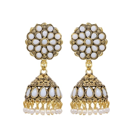 Crunchy Fashion Bollywood Jwellery Traditional Ethnic Wedding Bridesmaid designer Ethnic Gold-plated White Round Floral Earrings
