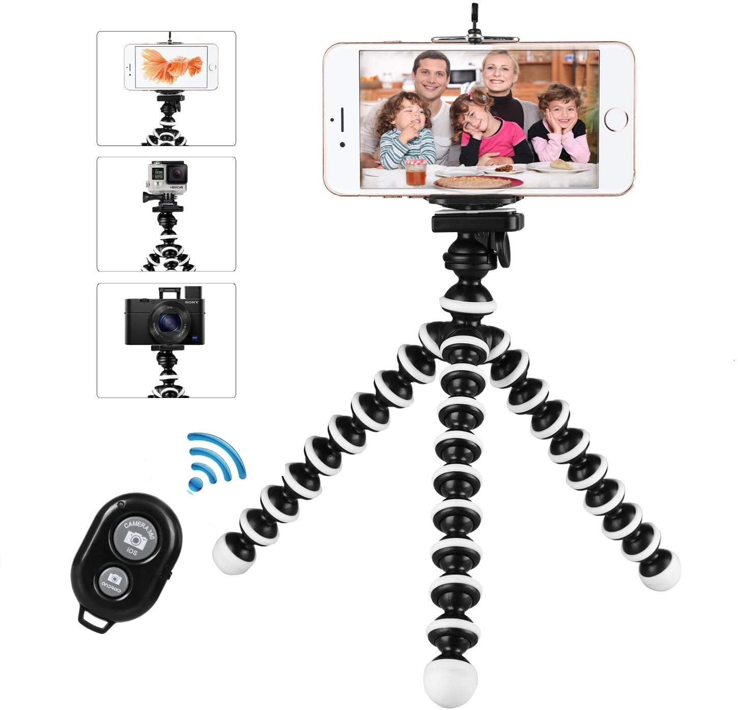 Mini Phone/Camera Tripod Flexible With Phone Clip Camera Smartphone Remote 