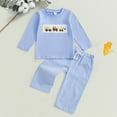 thumbnail image 2 of HCNTES Toddler Baby Boy Fall Clothes Waffle Contrast Color Sweatshirt Pants Sets Winter Outfits 6 12 18 24 Months(12-18 Months,S1163-Blue), 2 of 5