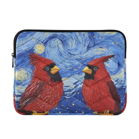 Starry Night Style Red Birds Quilted Laptop Protective Cases Computer Sleeves Tablet Bags Briefcases M