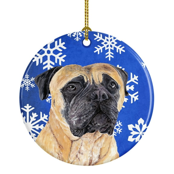 Carolines Treasures SC9385-CO1 Mastiff Winter Snowflakes Holiday Ceramic Ornament 3 in multicolor