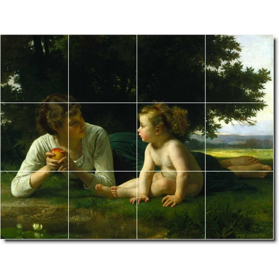 Ceramic Tile Mural-William Bouguereau Mother Child Painting 64. 24" w x 18" h using (12) 6 x 6 ceramic tiles