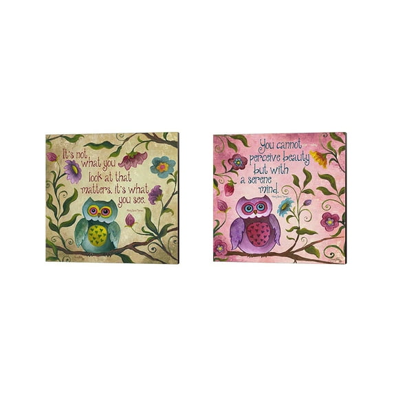 Great Art Now I Owl You by Elizabeth Medley 2 Piece Canvas Art Set Each 14"W x 14"H