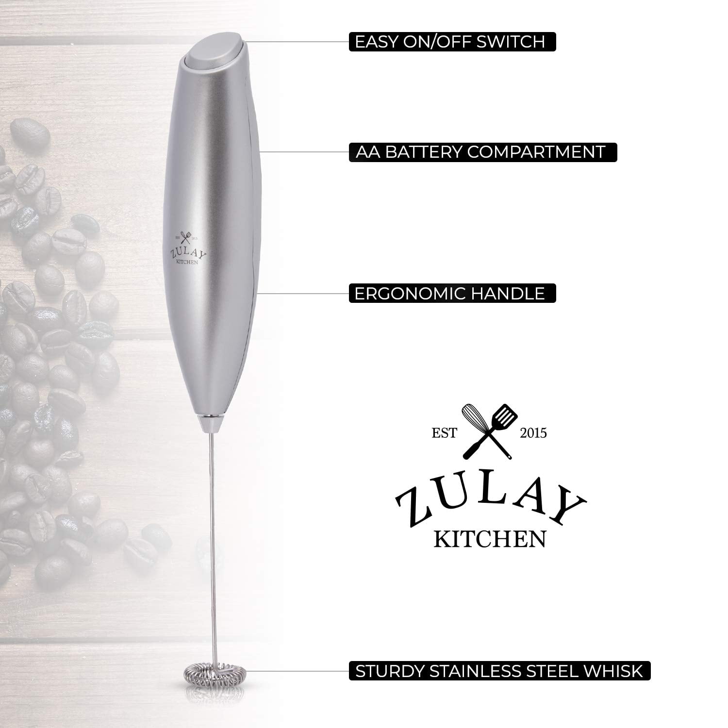 Zulay Kitchen Milk Frother with Batteries Included - Silver, 1