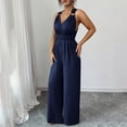 thumbnail image 7 of Qiopertar Women's V-Neck Sleeveless Jumpsuit Casual Loose Fit Romper with Pockets Travel Beach Vacation Sun Protection Comfy Solid Color Jumpsuit, Dark Blue XXL, 7 of 7