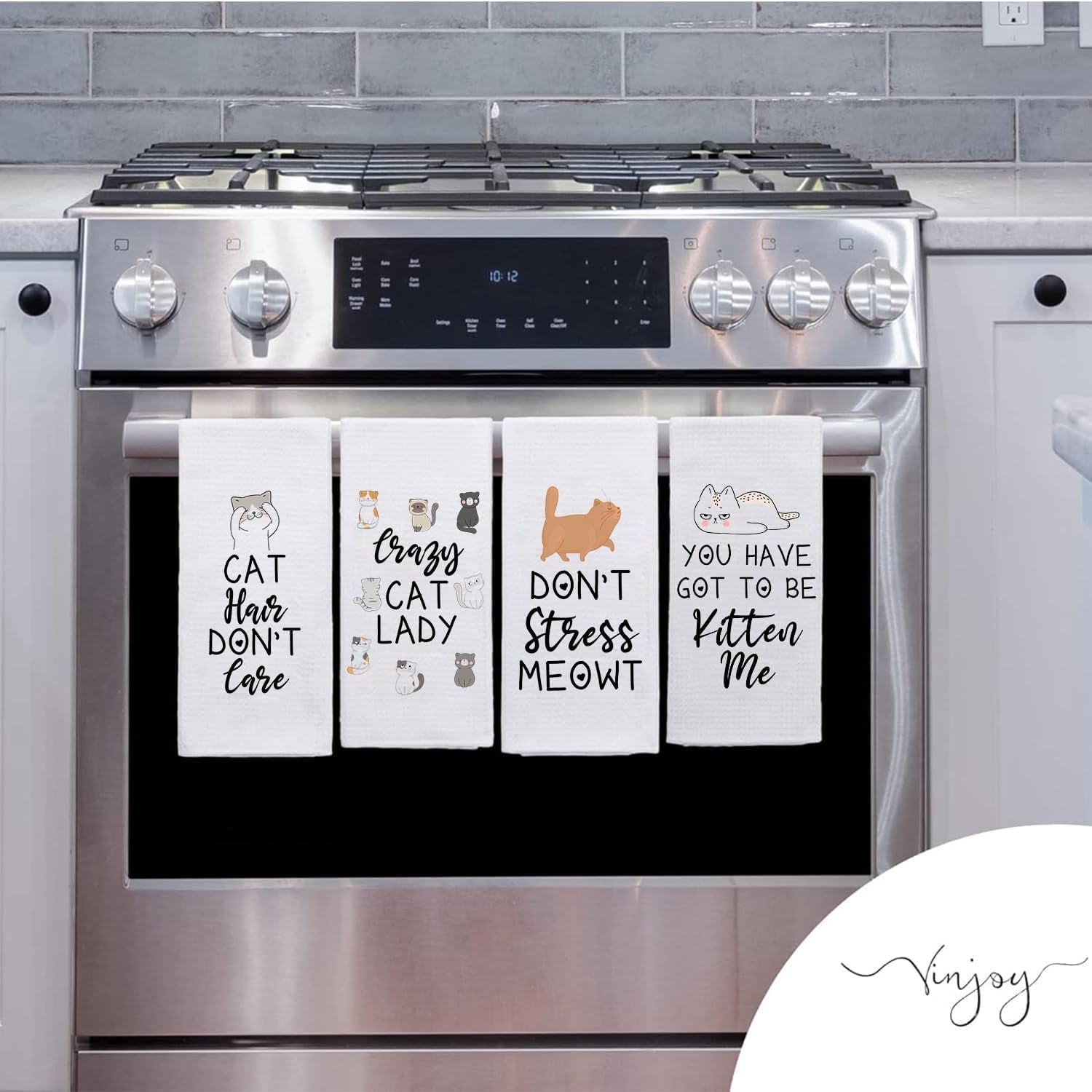 Microfiber Dish Towels Funny Cat Puns Funny Kitchen Towel Set of 4 - Best Housewarming Gifts for New Home, Tea Towels for Kitchen Funny, Cat Lady Kitchen Gifts, CatThemed Dish Towels with Sayings
