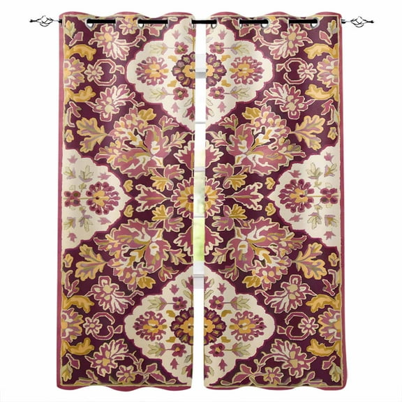 Fsddascl Red Boho Blackout Curtains for Bedroom/Living Room, Thermal Insulated Kitchen Curtains, Country Vintage Aesthetic Ethnic Aesthetics Grommet Darkening Window Treatment Drapes 52"x45"x2