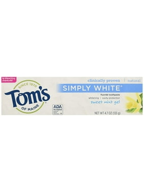 Tom's of Maine Natural Simply White Fluoride Toothpaste, Sweet Mint Gel 4.7 Oz