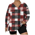 thumbnail image 2 of Jinhomg Womens Plus Size Graphic Tees V Neck Long Sleeve Casual Fall Tops Oversized Side Slit T-Shirts Rebajas de hoy Wine XL, 2 of 4