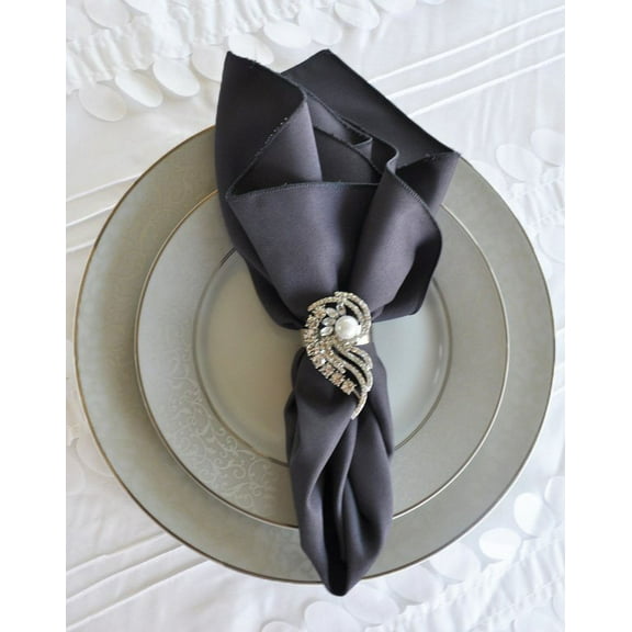 Wedding Linens Inc. (10 pcs) 17" x 17" Polyester Linen Napkins - Pewter / Charcoal
