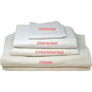 Careoutfit All in One Hospital Bed in a Bag, Top Sheet, Bottom Sheet, Pillow Case and Blanket, White Premium