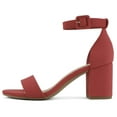thumbnail image 2 of Cityclassified Shoes Women Low Chunky Block Heel Sandals Open Toe Ankle Strap CAKE-S Lipstick Red Nubuck Suede 7.5, 2 of 5