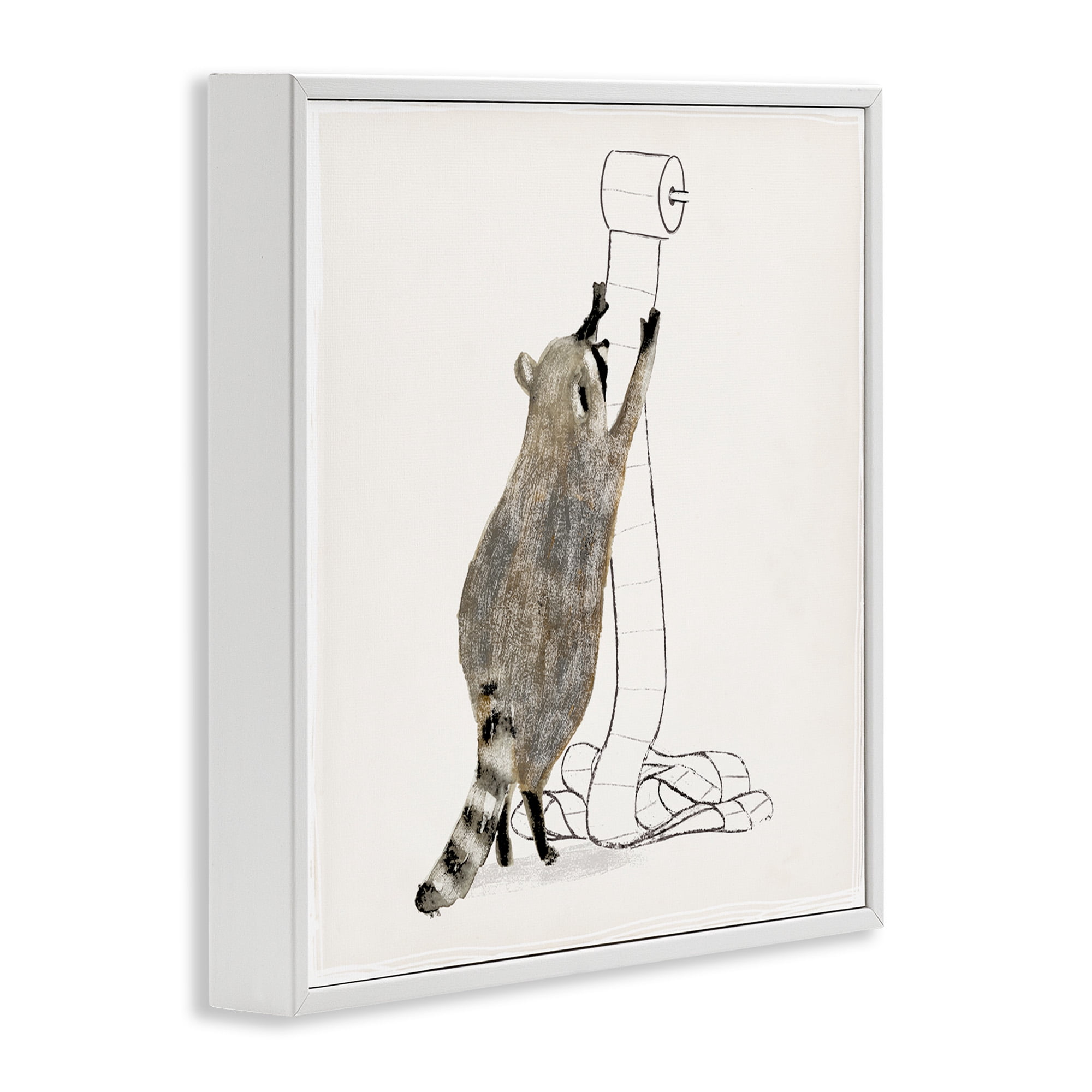 Stupell Industries Raccoon Toilet Paper Hoarder Animals & Insects Painting White Framed Art Print Wall Art, 24 x 24