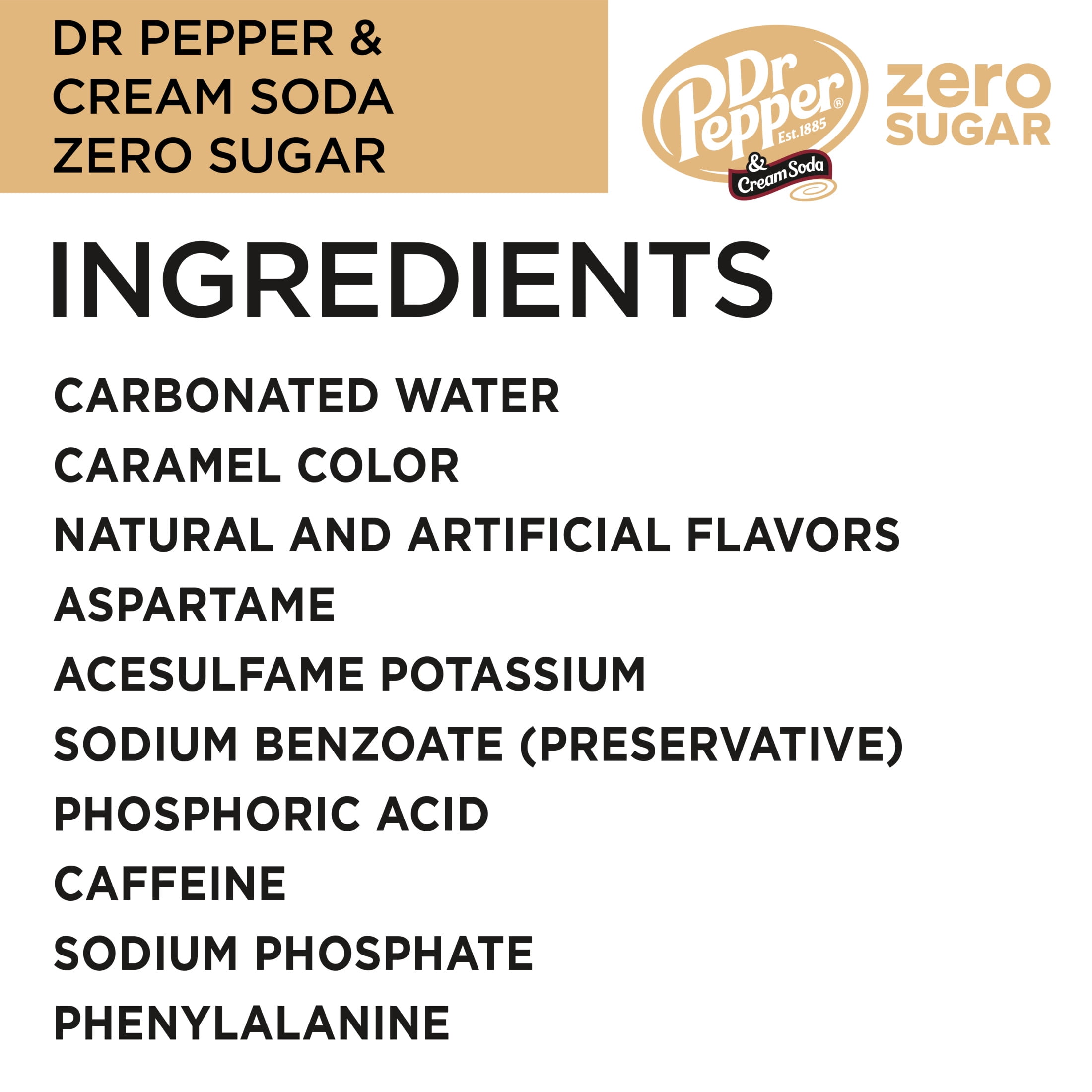 Dr Pepper & Cream Zero Sugar Soda Pop, 20 fl oz, Bottle