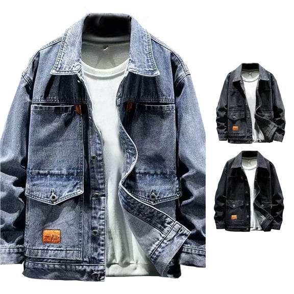 Denim Trucker Jacket for Men Casual Lapel Collar Button Down Jean Coat with Pockets for Fall Winter Daily Wear and Weekend Outings