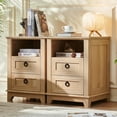 thumbnail image 5 of Farmhouse Night Stand with Charging Station, 2 Drawers End Table Dresser for Bedroom, Bed Side Table with Open Shelf, Bedside Cabinet for Living Room, Closet - Natural, 5 of 6