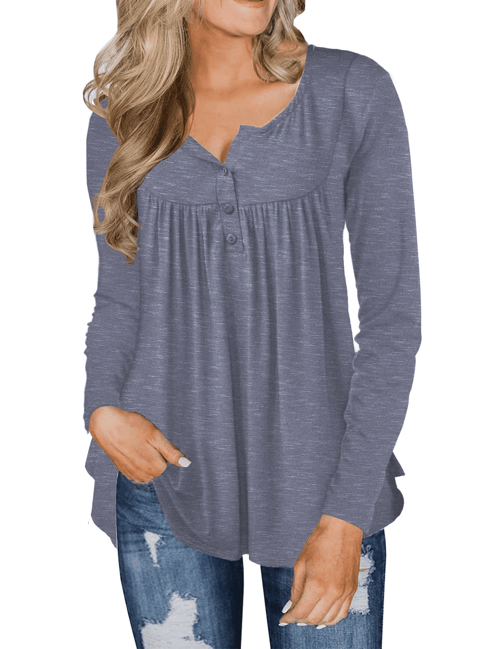 FOLUNSI Womens Plus Size Tunic Tops Long Sleeve Casual Floral Henley