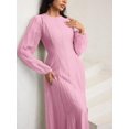 thumbnail image 4 of Pink High-Neck Ruched Waist Maxi Dress With Long Blouson Sleeves, 4 of 30