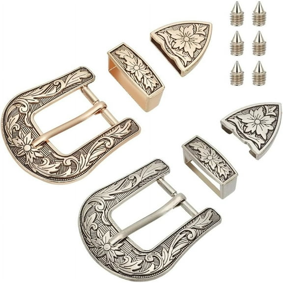 2Sets 2 Colors Tibetan Style Alloy Buckle Sets Belts Buckle Antique Golden & Platinum 56x50x3mm 1 set/color