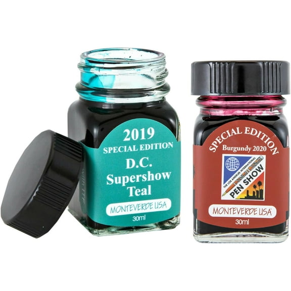 Monteverde 60ml Ink, Burgundy, Teal Ink (G309LB, G309DT) Fountain Pen Ink (30ml Each Ink Bottle, 2 Pack)