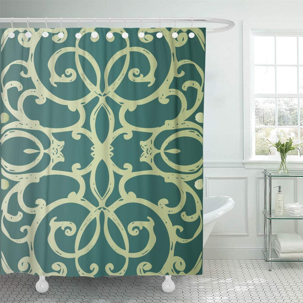 SUTTOM Green Announcement Jewel Tone Floral Fretwork Teal Nouveau Curls