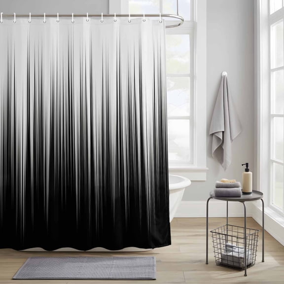 Bathroom Shower Curtain White Black Striped Line Waterproof Shower Curtains with Hooks, Modern Abstract Gradient Bath Curtains Bathtub Curtain Home Decor 36x72in