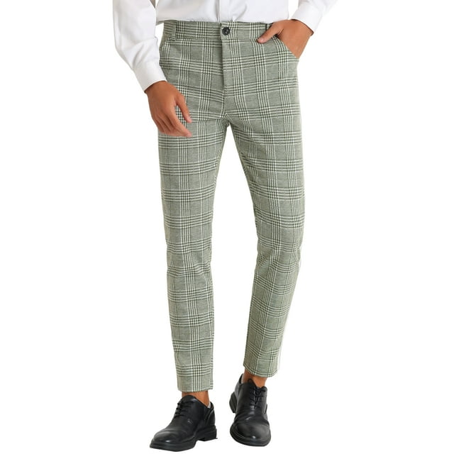 INSPIRE CHIC Plaid Dress Pants for Men's Contrast Color Formal Pants Light Green 30