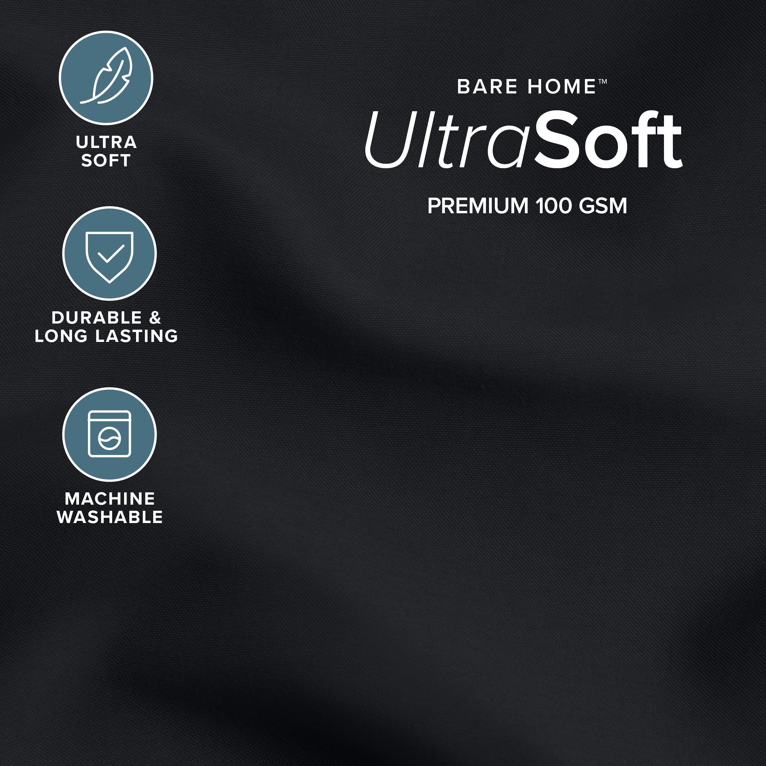 Bare Home Down Alternative Comforter Set - 3-Pieces - All Seasons - Full, Black