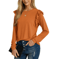 thumbnail image 2 of JWD Long Sleeve Shirts for Women Knit Tops Casual Crewneck Ruffle Tops Loose Fit Caramel-Medium, 2 of 7