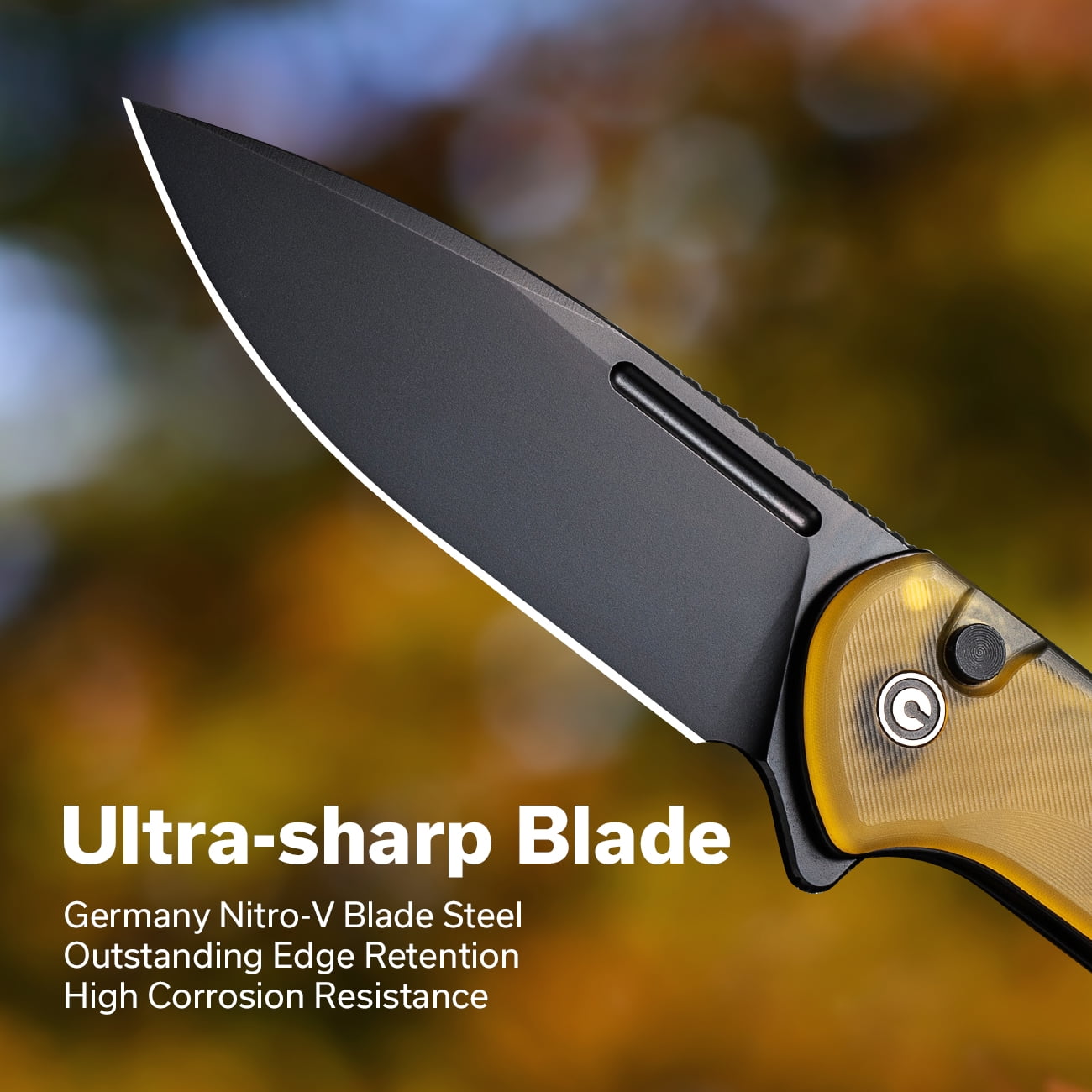 CIVIVI Conspirator Pocket Folding Knife, Button Lock Knife 3.48" Nitro-V Blade Ultem Handle C21006-6