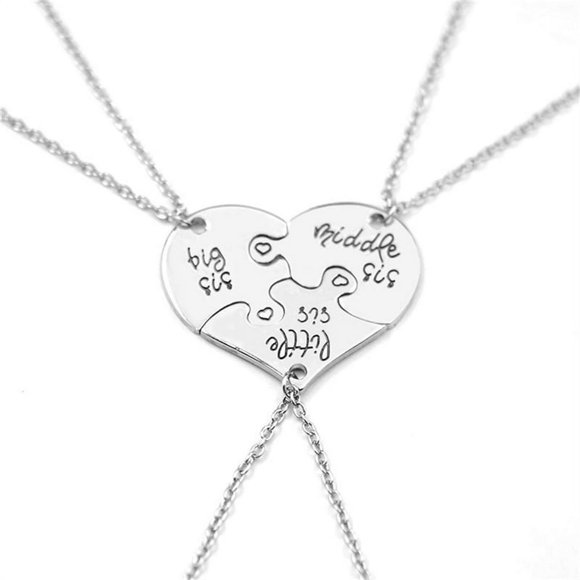 AMERTEER 1PC Trendy Necklace Broken Heart Pendant Puzzle Little Middle Big Sister Famly Chain
