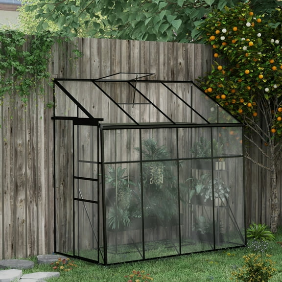 Outsunny 8' x 4' Polycarbonate Lean-to Greenhouse, Black