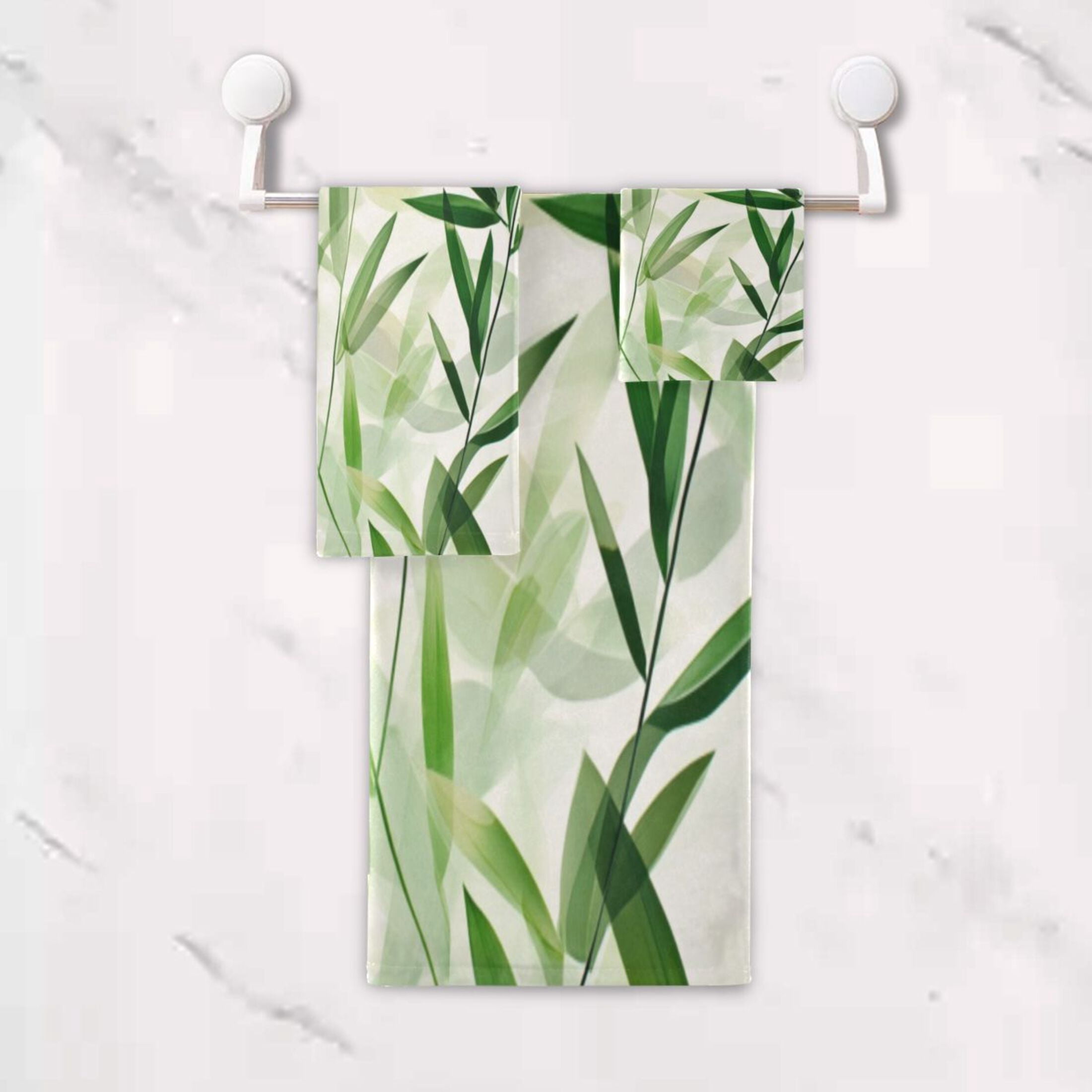 Three-Piece Towel Set Face Towel Towel Set Hand Towel Bath Towel Cotton Bath Towels Bath Towel Sets Hand Bath Towels Green Bamboo Leaves