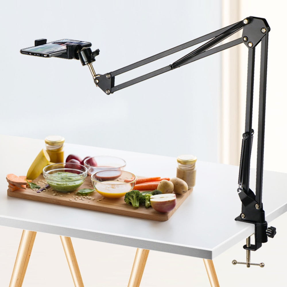 Ring Light and Phone Holder for Desk Phone Mount Arm Stand with Remote for Phone and Webcam Overhead Tripod for Viedo Recording Vlog YouTube TikTok Live Stream Cooking