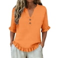 thumbnail image 2 of Womens Summer Tops Casual Spring Tee Solid Color Half Sleeve V-Neck Y2K Loose T-Shirts, 2 of 7
