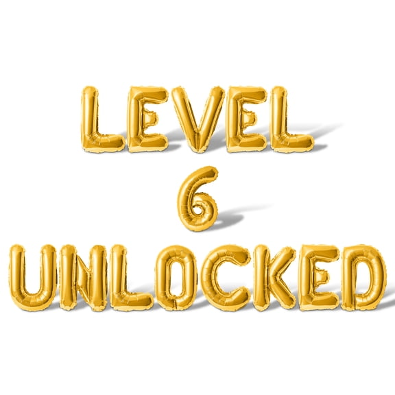 Letter Balloons - LEVEL 6 UNLOCKED 16" Inch Alphabet Letters Foil Mylar Balloon 6th Birthday Party Banner (Gold)