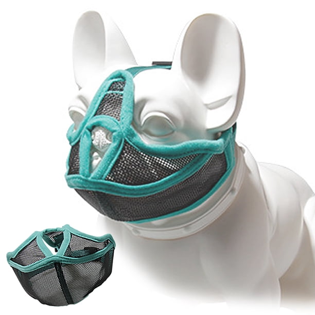 Bozales para perros de hocico corto: bozal ajustable de malla transpirable para bulldog, para morder, masticar, ladrar (verde)