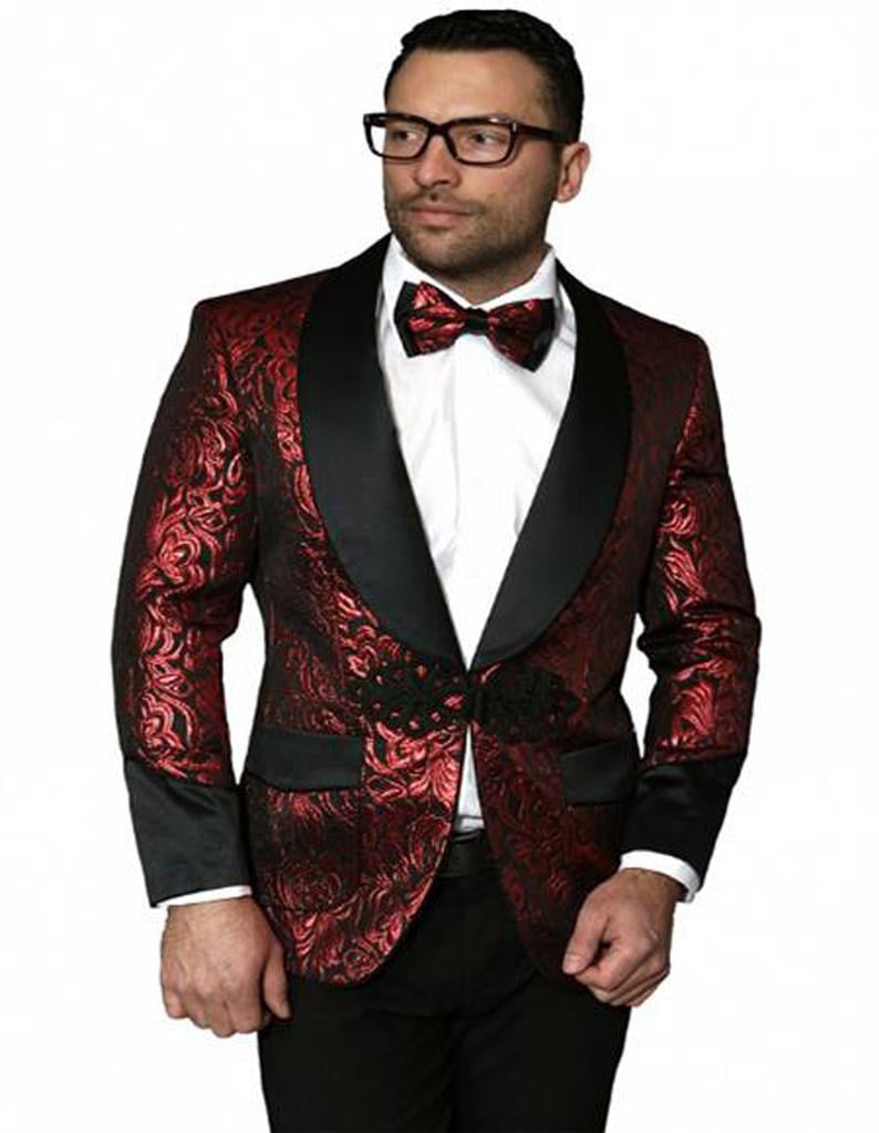 Red Color Paisley Floral Satin Shiny Fashion Blazer Paisley Jacket Dinner Jacket Sport Flashy Stage Fancy Party Prom - Walmart.com