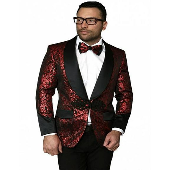 Red Color Paisley Floral Satin Shiny Fashion Blazer Paisley Jacket Dinner Jacket Sport Coat Flashy Stage Fancy Party Prom