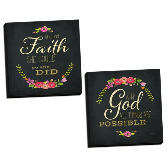 Gango Home Decor Contemporary She Had Faith & All Things are Possible by Marla Rae (Ready to Hang); Two 12x12in Hand-Stretched Canvases
