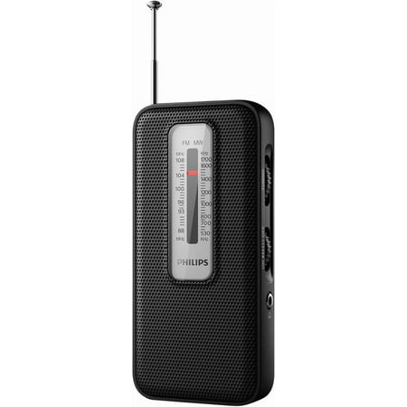 PHILIPS Portable AM FM Radio, Battery Operated, Tuning Light, Excellent Reception Black TAR1506