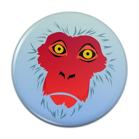 Snow Monkey Face Red Pinback Button Pin