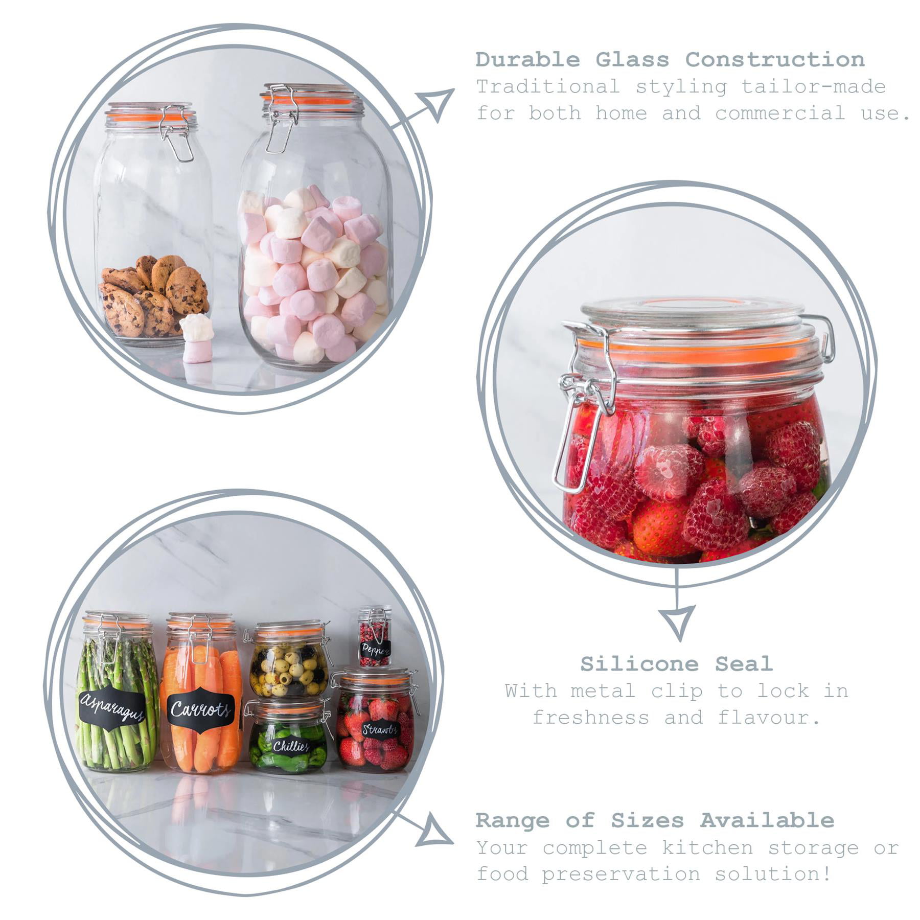 Glass Food Storage Jars with Airtight Clamp Lids, 1000ml 1500ml Large  Kitchen