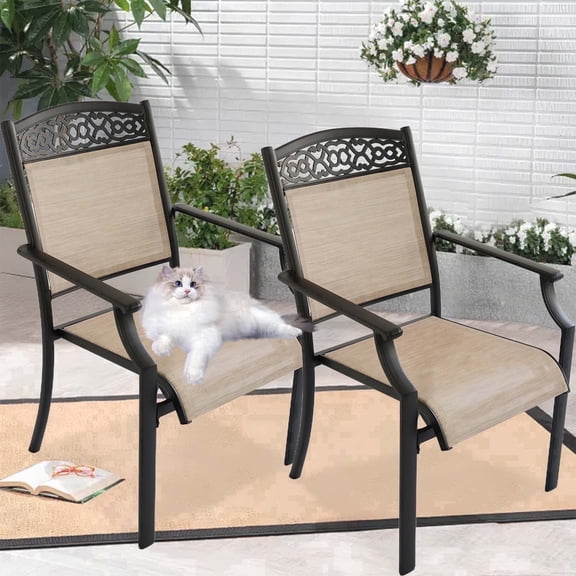 HISUKOY Aluminum Outdoor Bistro Chairs - Set of 2, Brown