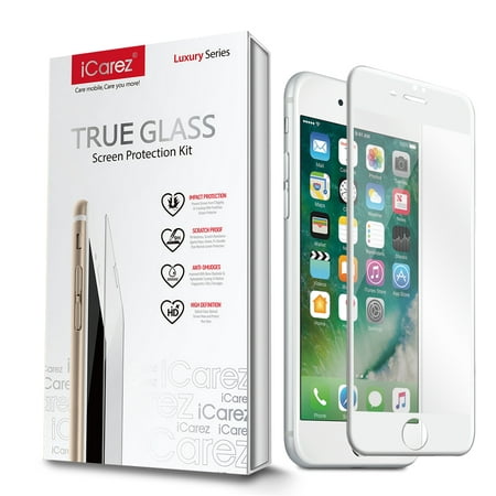 iCarez [White Full Cover Glass] Screen Protector for iPhone 7 Plus 5.5 inch Easy Install [ 1 Pack 0.33MM 9H 2.5D] with Lifetime Replacement Warranty - Retail