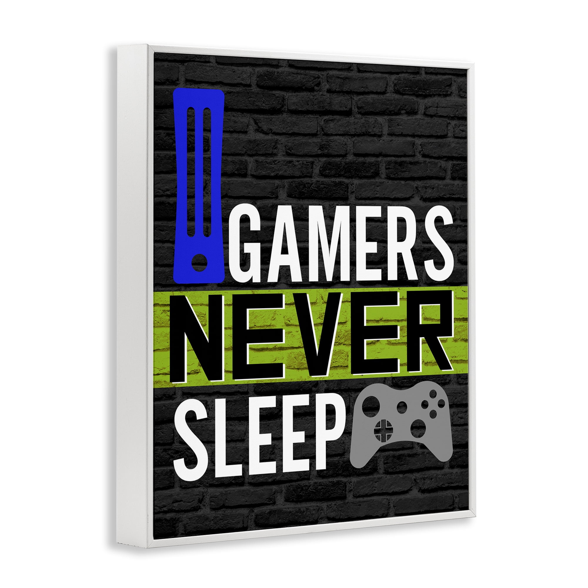 Stupell Industries Gamers Never Sleep Typography Painting White Framed Art Print Wall Art, 11 x 14