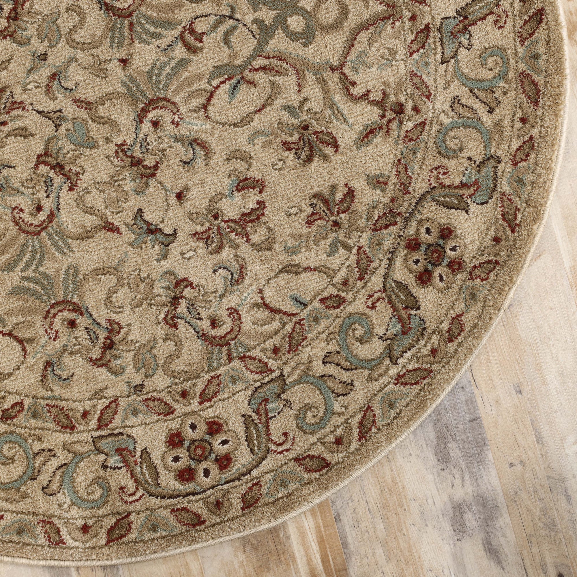Traditional Geometric Floral Medallion Indoor Area Rug, 8' round, Ivory by BNM