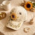 thumbnail image 6 of 3D Beaded Embroidery Baseball Cap Sunflower Bee Rhinestone Decor Adjustable Outdoor Casual Sun Hat, 6 of 6
