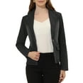 thumbnail image 1 of INSPIRE CHIC Women's Notched Lapel Button Up Long Sleeve Washed Denim Jacket M Black, 1 of 7